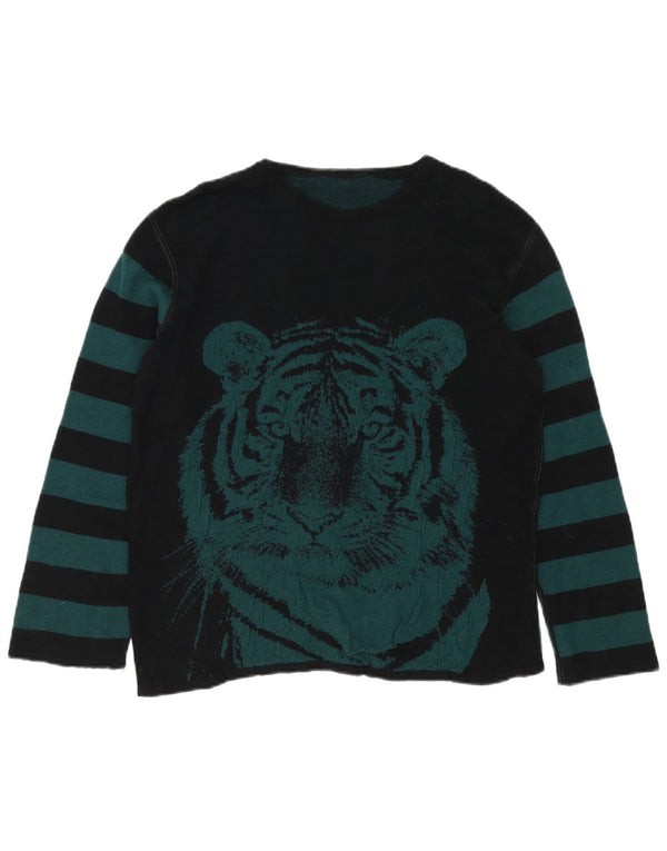 Vintage dame sweater med rund hals DK 16 Stor sort farveblok