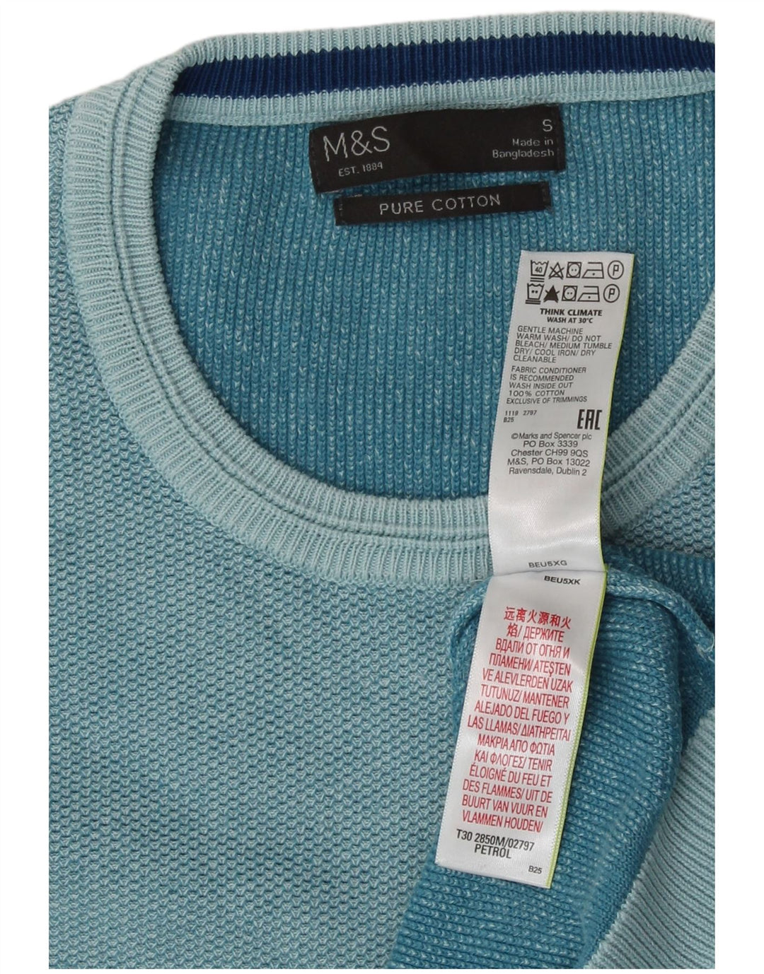 Marks & Spencer Herre sweater med rund hals, lille turkis bomuld