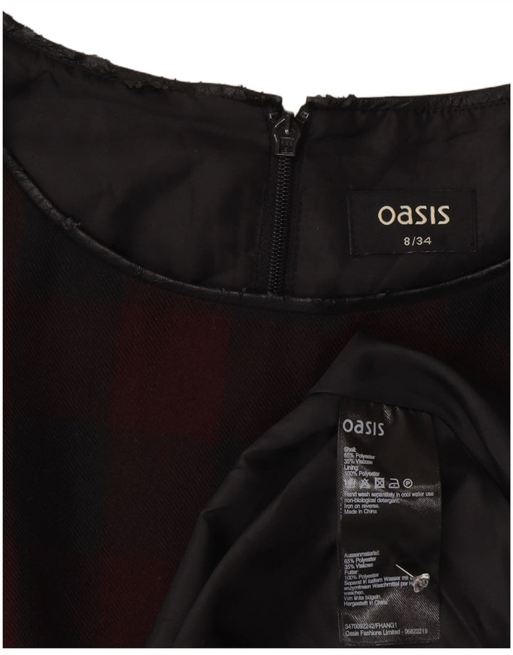 Oasis Dame Ærmeløs A-Line Kjole UK 8 Small Burgundy Gingham Polyester