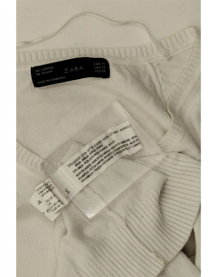 Zara Dame V-hals sweater UK 12 Medium Hvid Bomuld