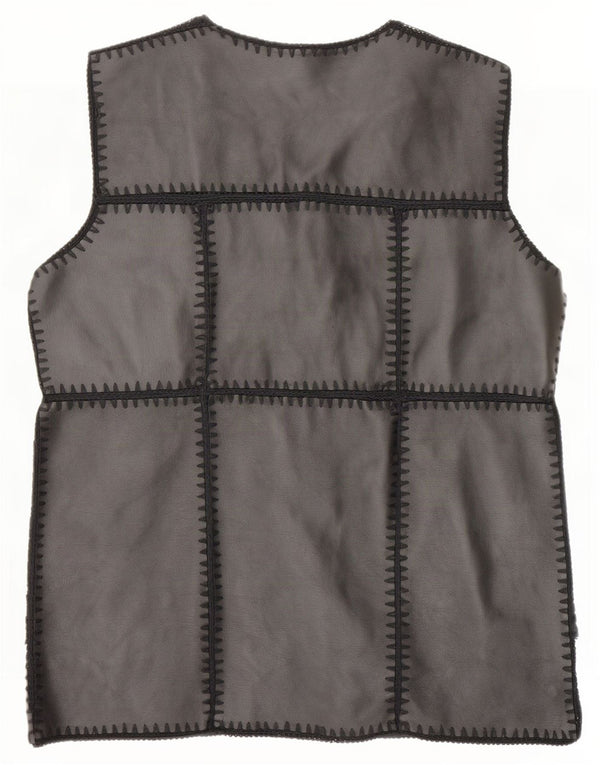 Vintage Dame imiteret læder Gilet UK 14 Large Black