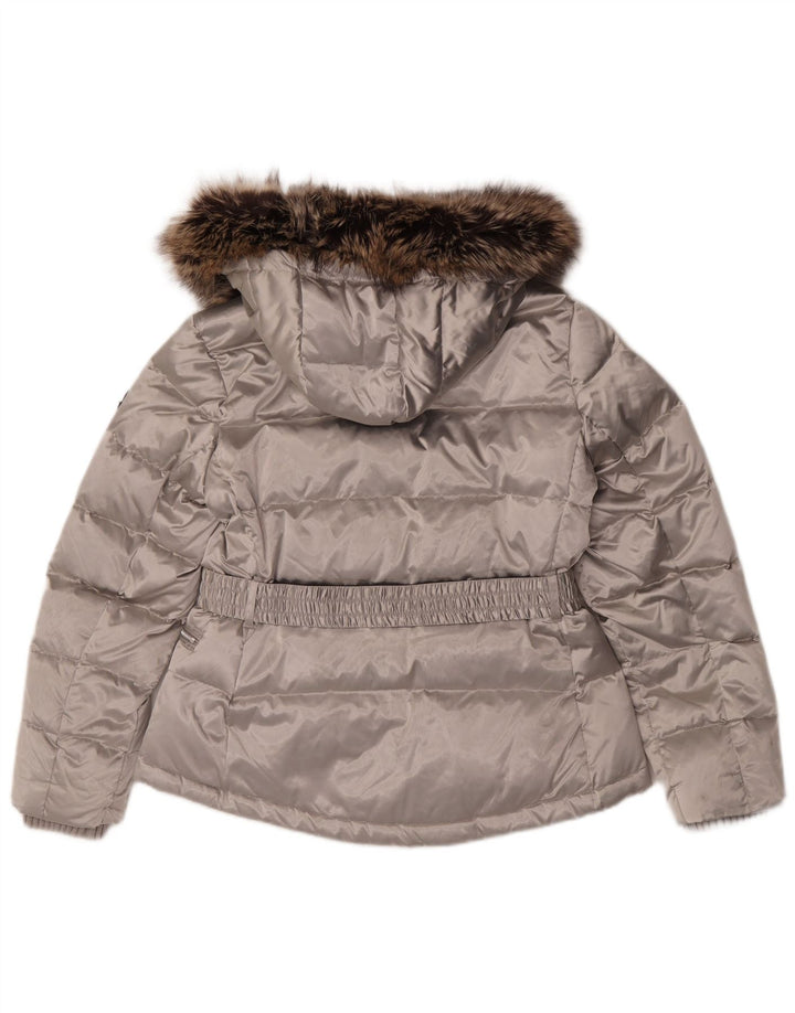 Lands End Womens Petite, polstret hættejakke UK 10 Small Silver Polyester