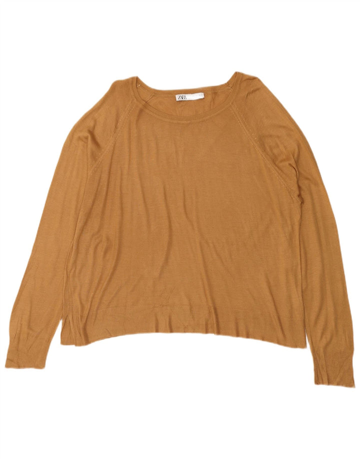 ZARA Dame Oversized Boat Neck Jumper Sweater UK 16 Large Brown