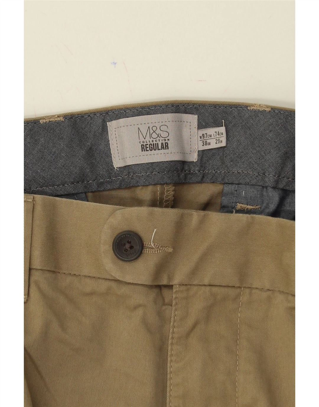MARKS & SPENCER Mens Regular Straight Suit Trousers W38 L29 Beige Cotton Vintage Marks & Spencer and Second-Hand Marks & Spencer from Messina Hembry 