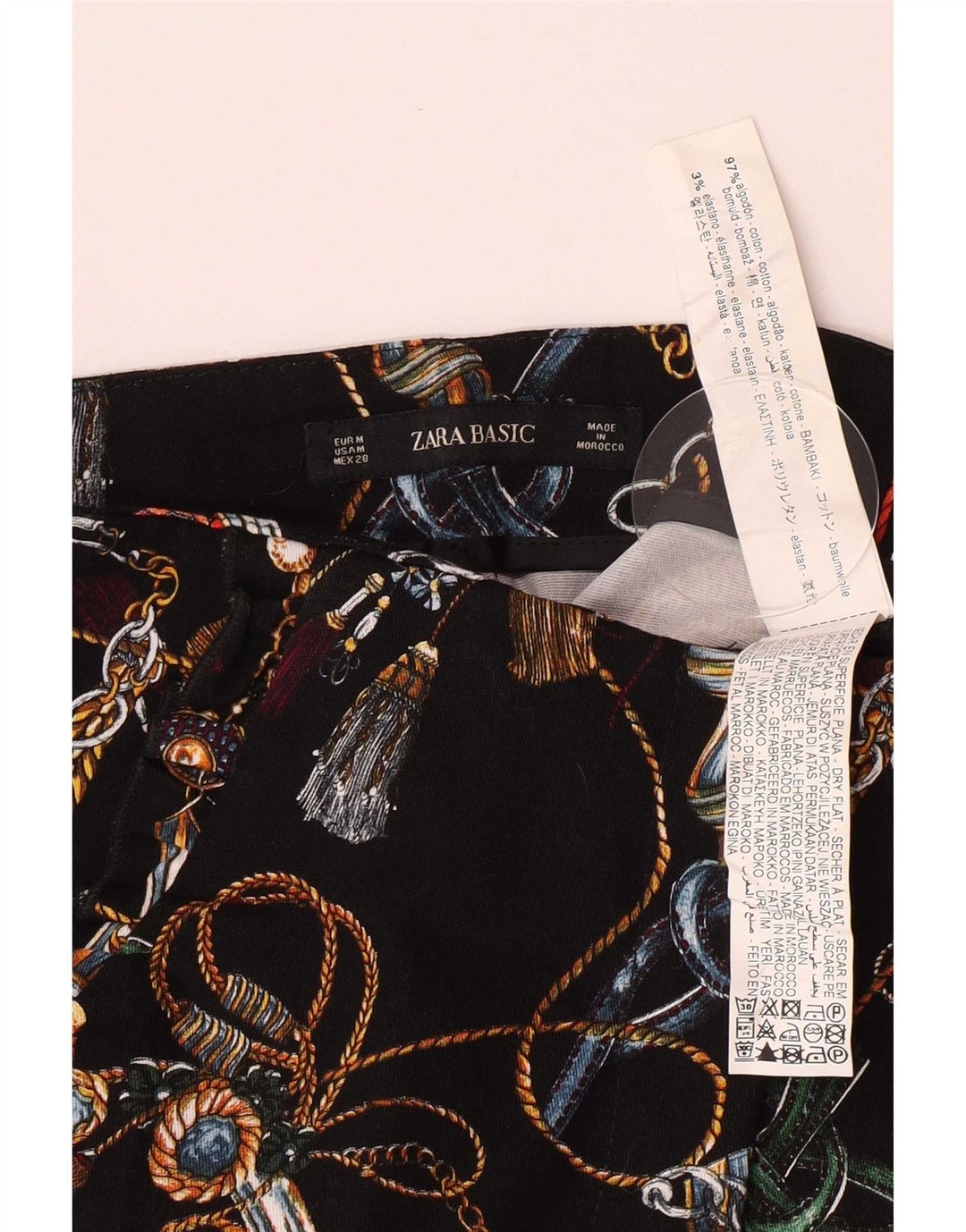 Zara Kvinders abstrakt mønster Casual Shorts Medium W28 Sort Bomuld
