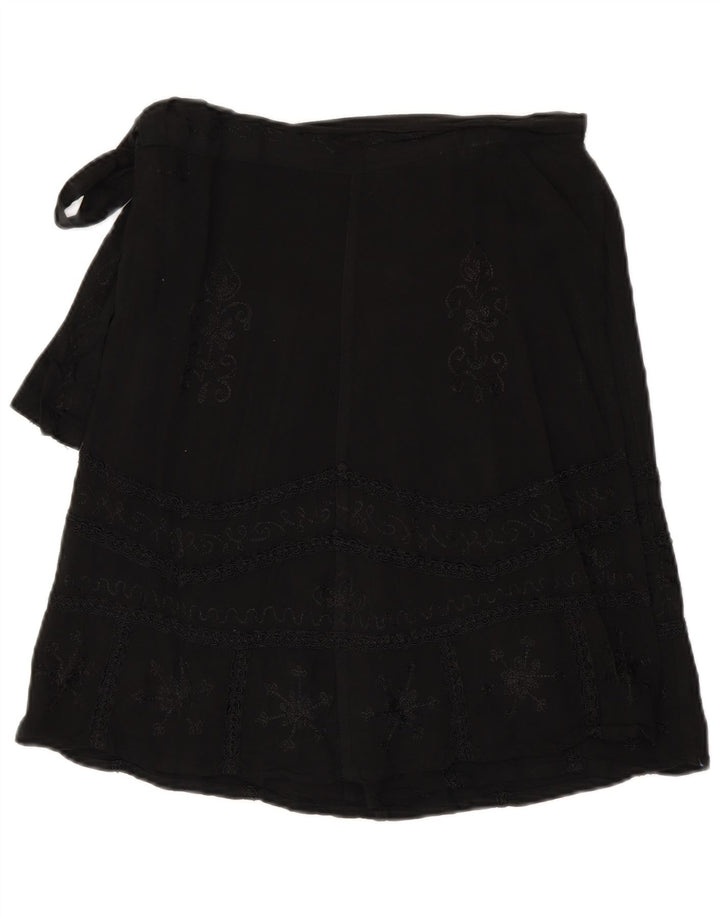 Vintage slå-om nederdel til kvinder W30 Medium Black Paisley