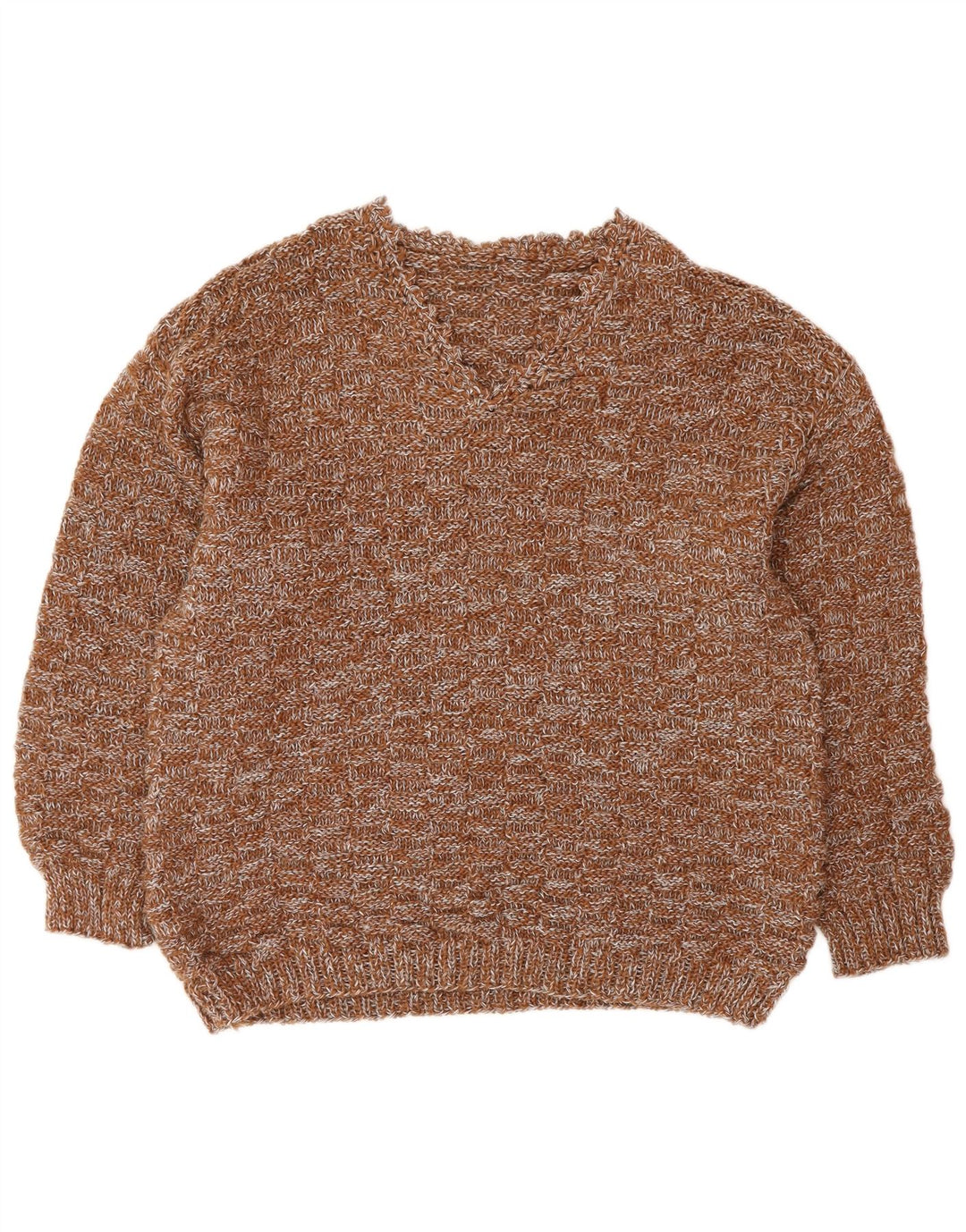 VINTAGE Dame V-hals sweater UK 16 Stor Brun Flecked