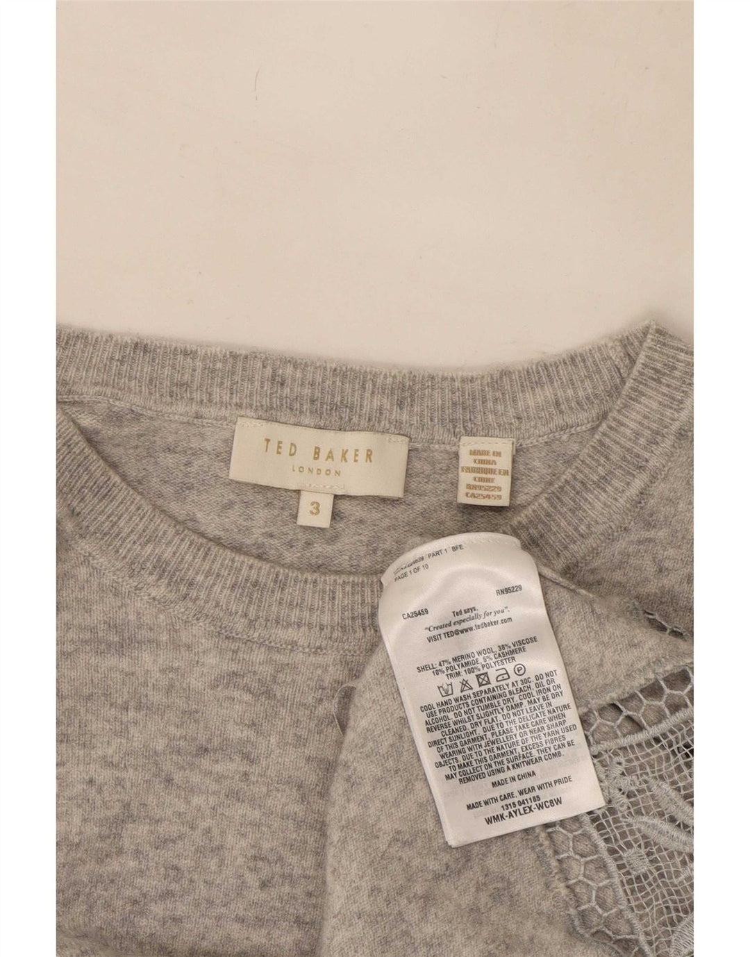 Ted Baker Dame Boat Neck Jumper Sweater Størrelse 3 Medium Grå Uld