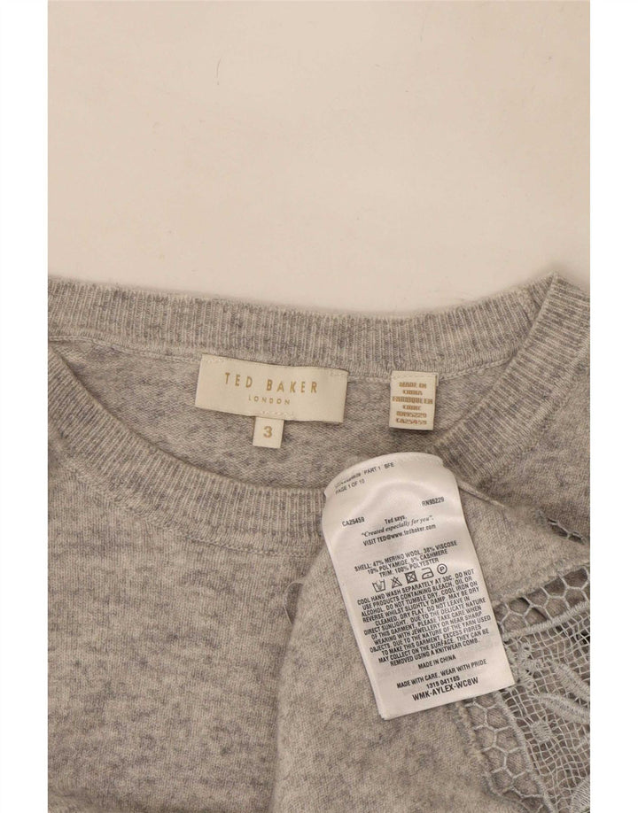 Ted Baker Dame Boat Neck Jumper Sweater Størrelse 3 Medium Grå Uld