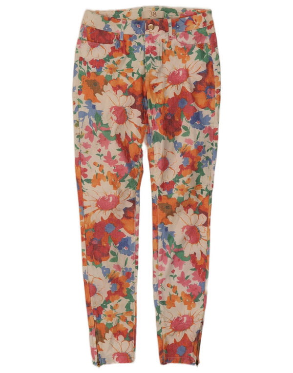 Zara Dame Skinny Jeans EU 38 Small W28 L28 Flerfarvet Blomsterbomuld