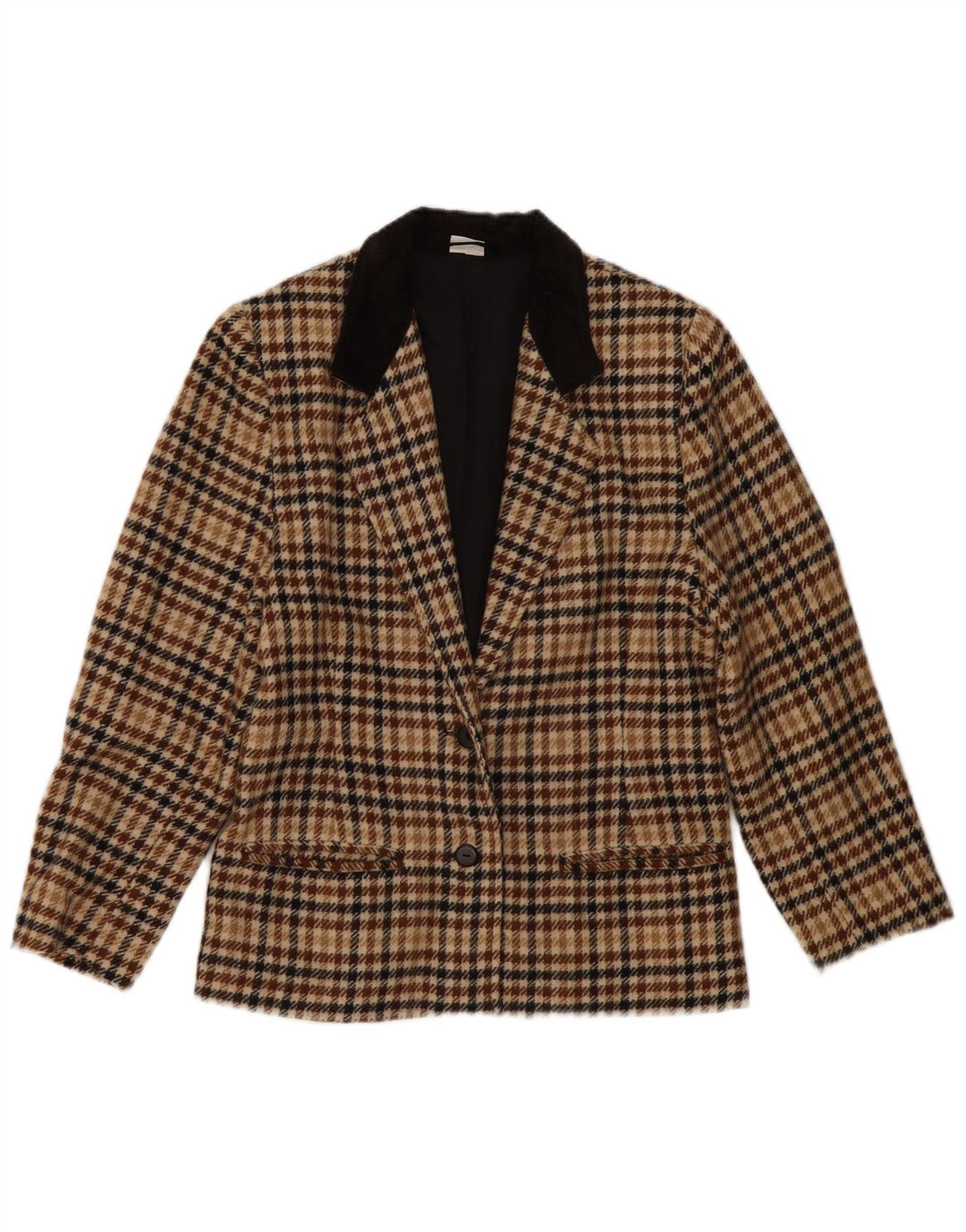 Vintage dame 2-knaps blazerjakke UK 14 Medium Beige Houndstooth