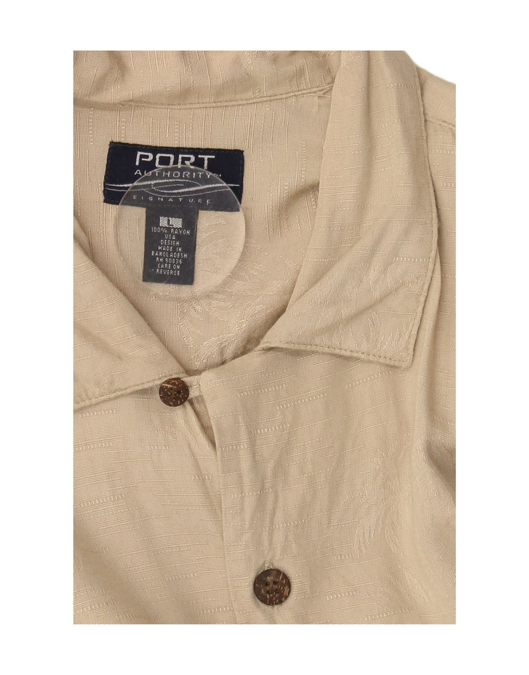 VINTAGE Mens Short Sleeve Shirt Large Beige Rayon