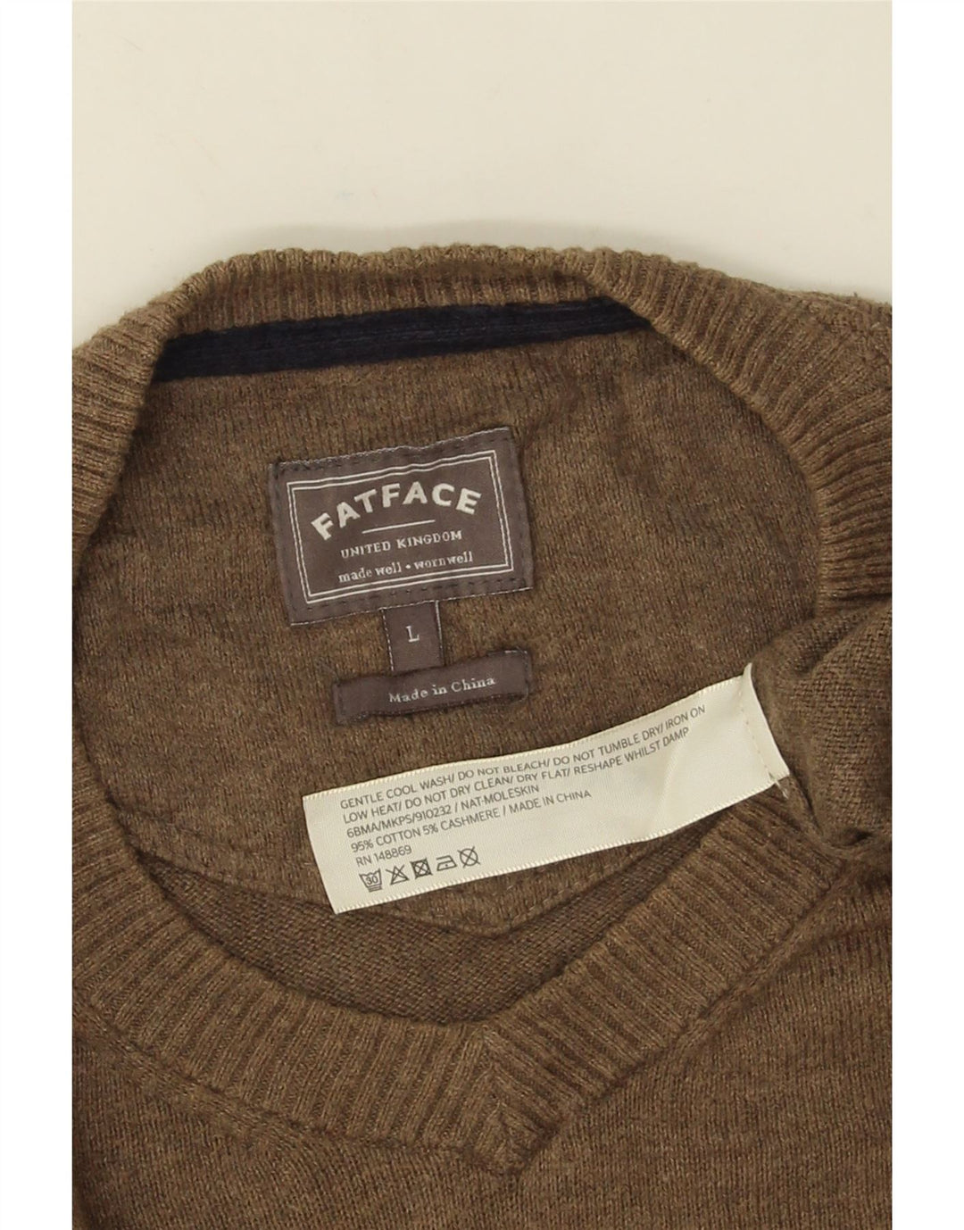 Fedt ansigt Herre V-hals sweater Stor brun bomuld