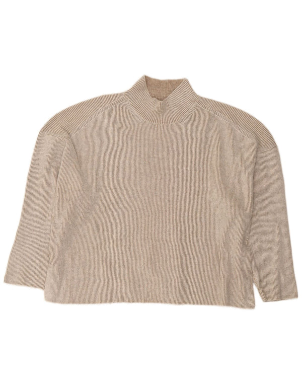 Marks & Spencer Dame Turtle Neck Jumper Sweater UK 18 XL Beige Stribet
