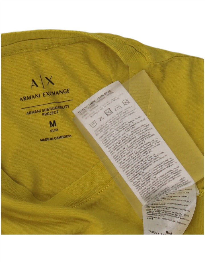 Armani Herre Slim Fit Grafisk T-Shirt Top Medium Gul Bomuld