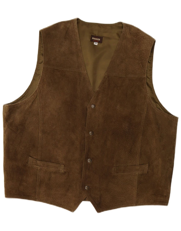 PIONIER Herre Ruskind Gilet UK 22 3XL Khaki Læder