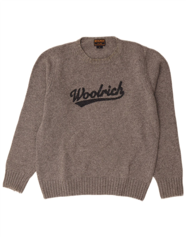 Woolrich Herre Grafisk Jumper Sweater Medium Grey Flecked Wool