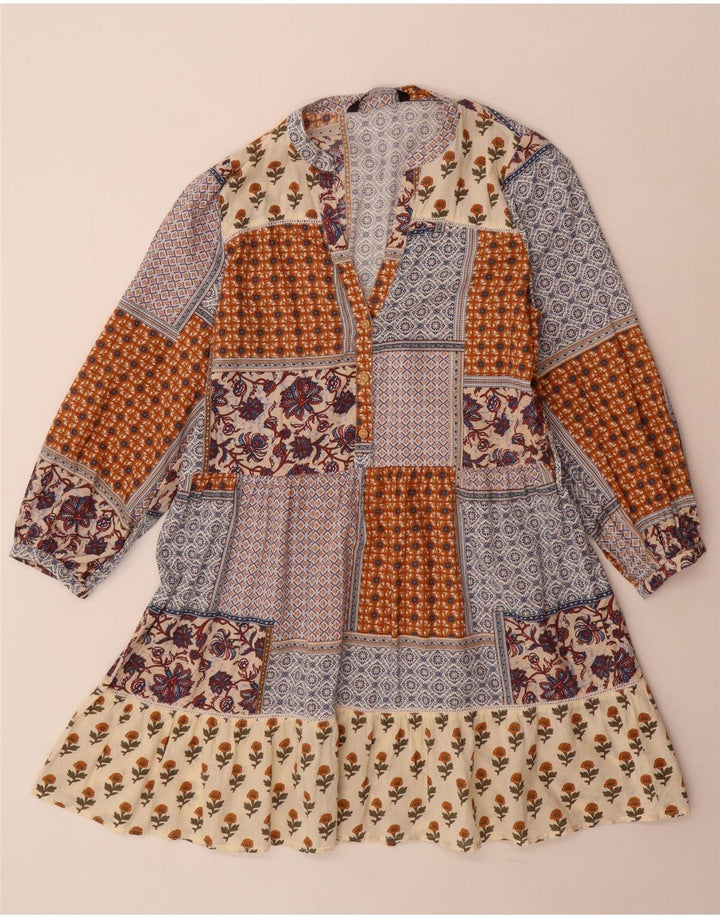 Zara Dame Langærmet Tiered Dress UK 10 Small Multicolor Patchwork