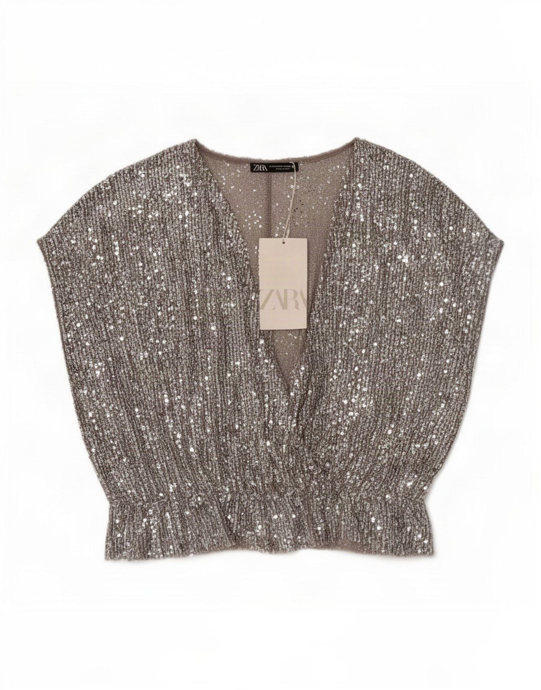 Zara Dame Bluse Top UK 12 Medium Sølv Polyester