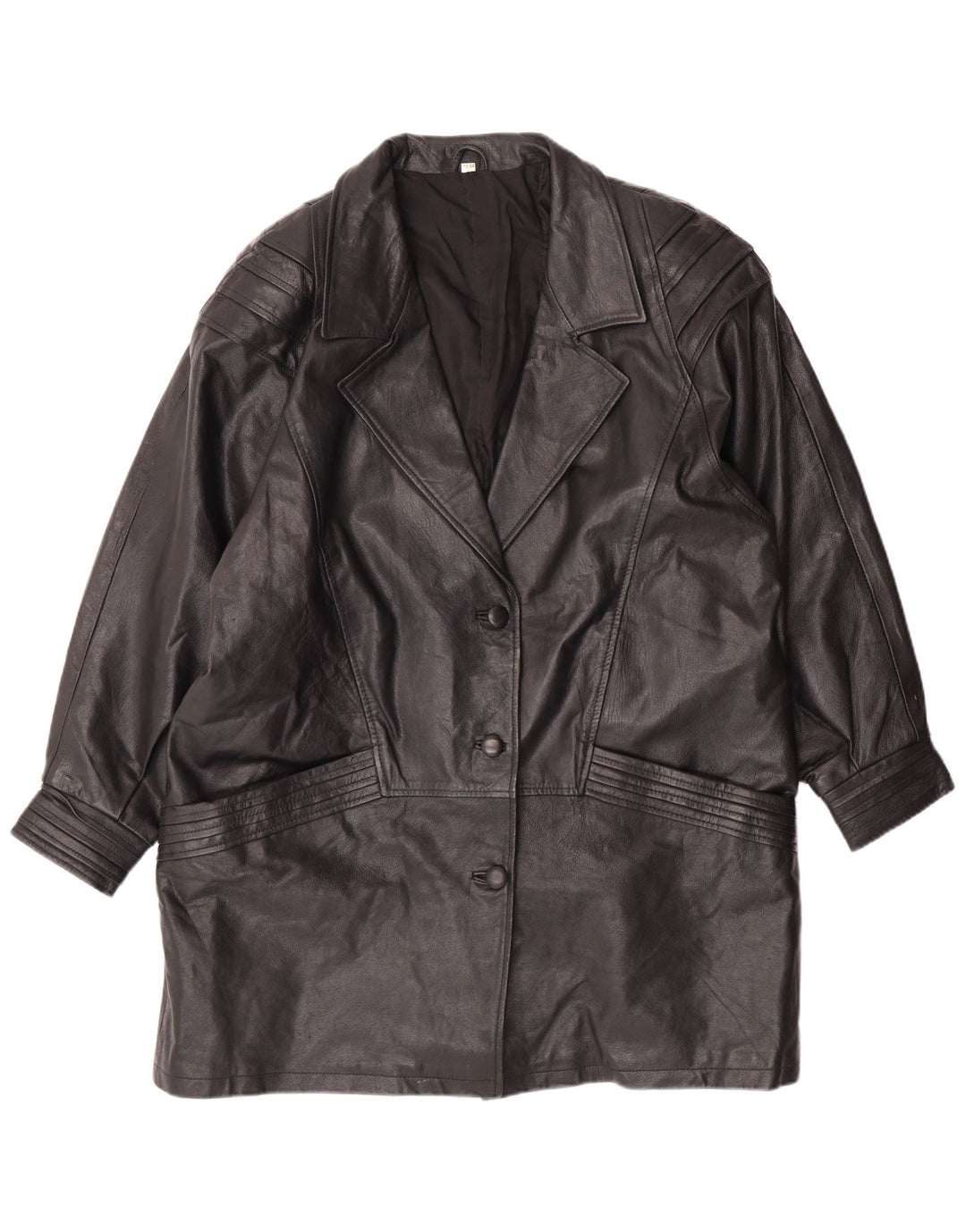 VINTAGE læderfrakke til kvinder UK 18 XL sort læder