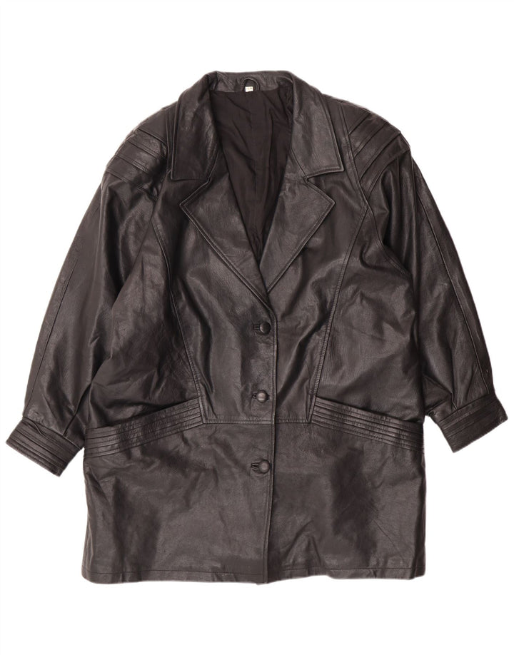 VINTAGE læderfrakke til kvinder UK 18 XL sort læder