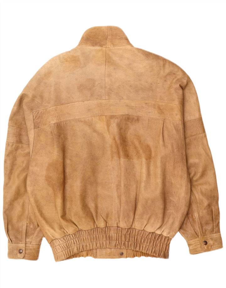 VINTAGE Mens Leather Jacket EU 54 2XL Beige Leather