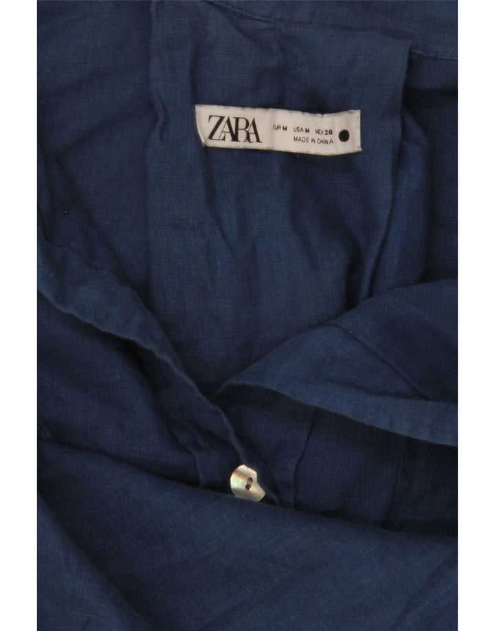 Zara Kortærmet Oversized skjortebluse til kvinder UK 14 Medium Navy Blue