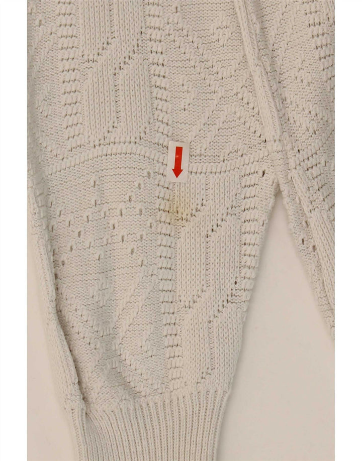 Vintage Womens Button Neck Jumper Sweater IT 42 Medium White Acryl