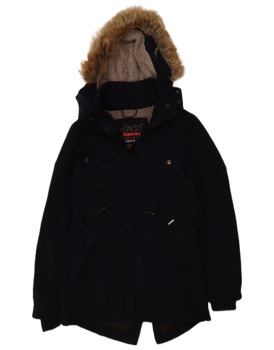 Superdry Sherpa Parkajakke med hætte til kvinder UK 14 Mellem marineblå polyester