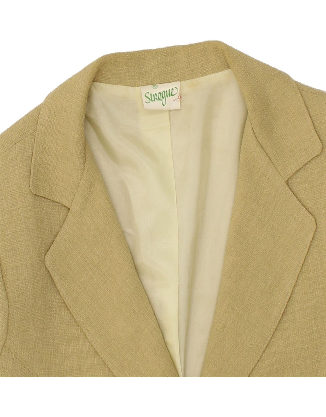 VINTAGE Womens 2 Button Blazer Jacket UK 16 Large Khaki Polyester Vintage Vintage and Second-Hand Vintage from Messina Hembry 