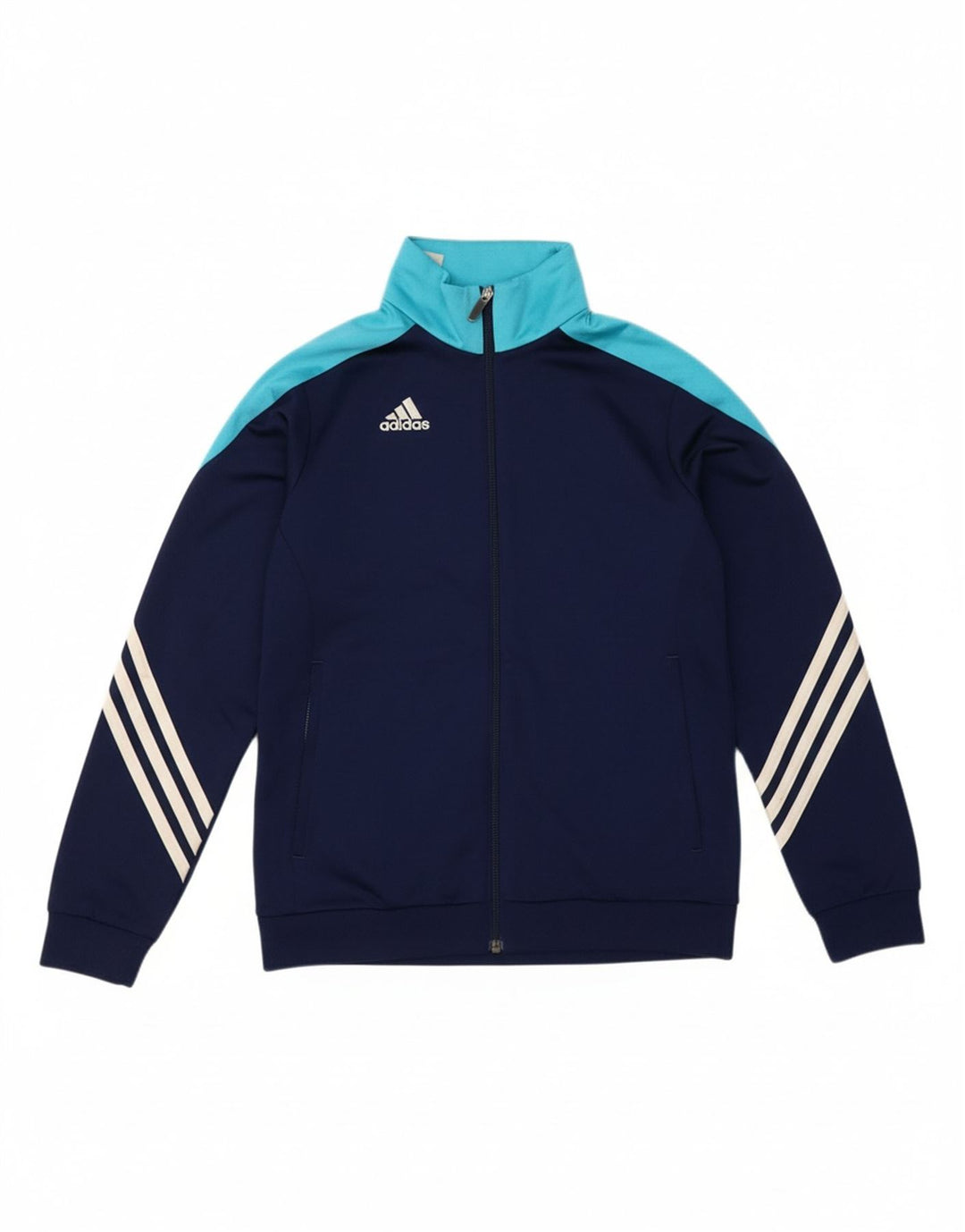 ADIDAS Boys Tracksuit Top Jacket 11-12 Years Large  Navy Blue Colourblock