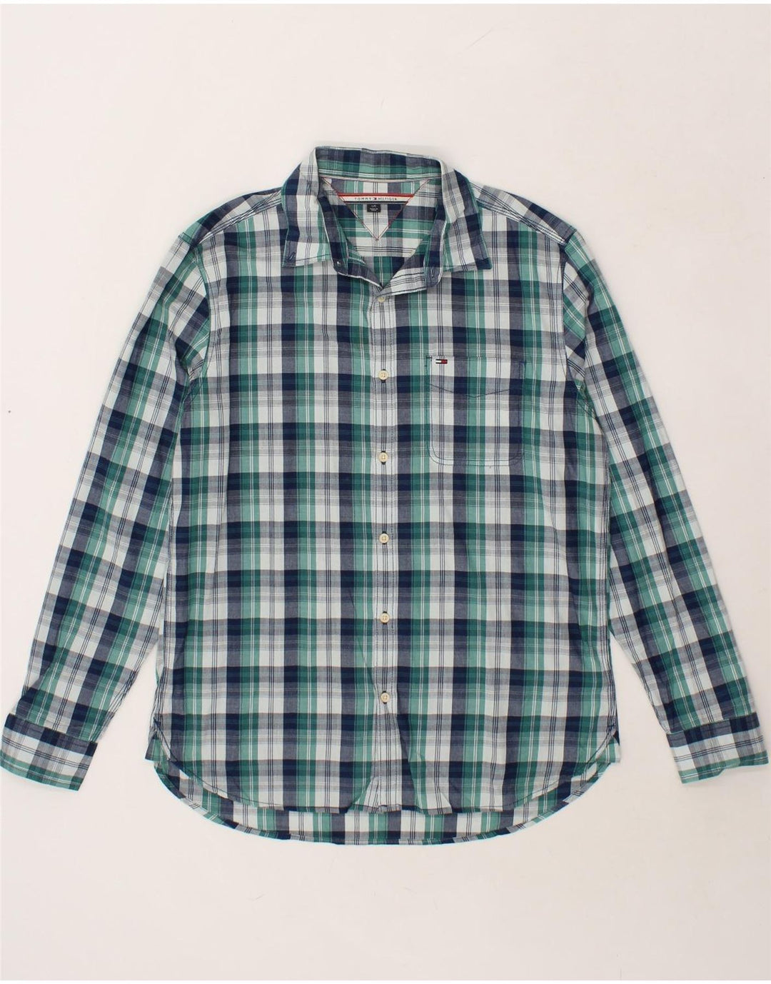 TOMMY HILFIGER Mens Shirt Large Green Check Cotton Vintage Tommy Hilfiger and Second-Hand Tommy Hilfiger from Messina Hembry 