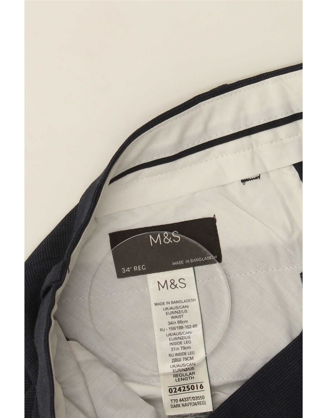 Marks & Spencer Herre Regular Suit Bukser W34 L30 Marineblå polyester