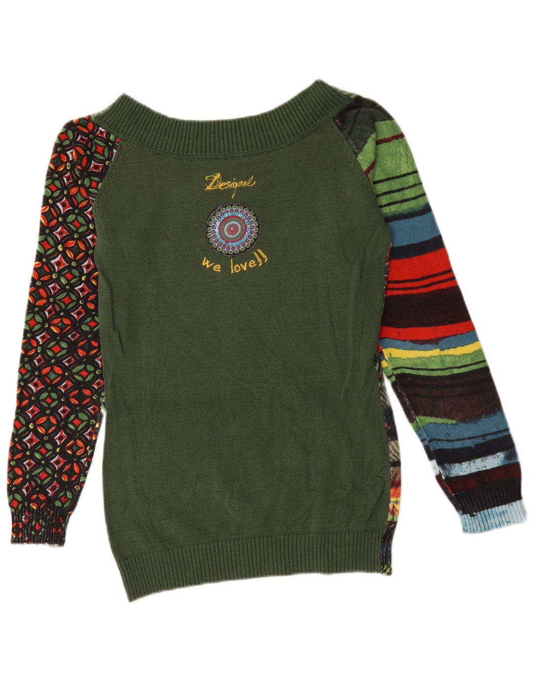 Desigual Dame Boat Neck Jumper Sweater UK 14 Medium Flerfarvet