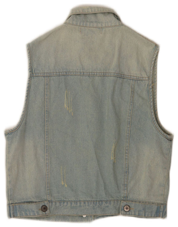 Vintage Womens Crop Denim Gilet UK 18 XL Blue Cotton