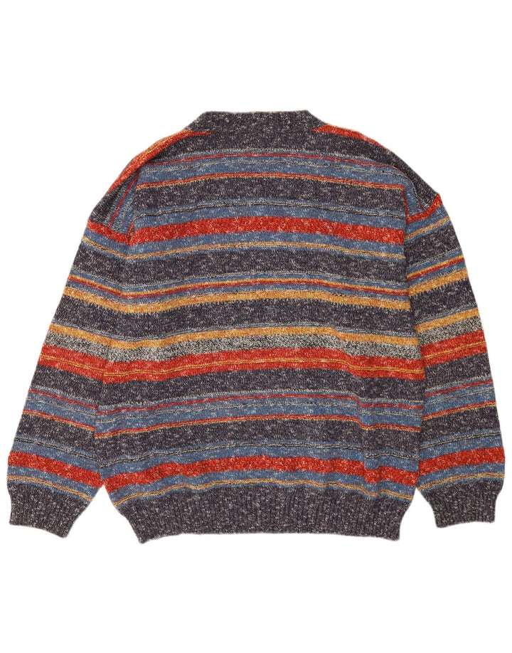Oxymel Herre V-hals sweater Stor flerfarvet stribet uld