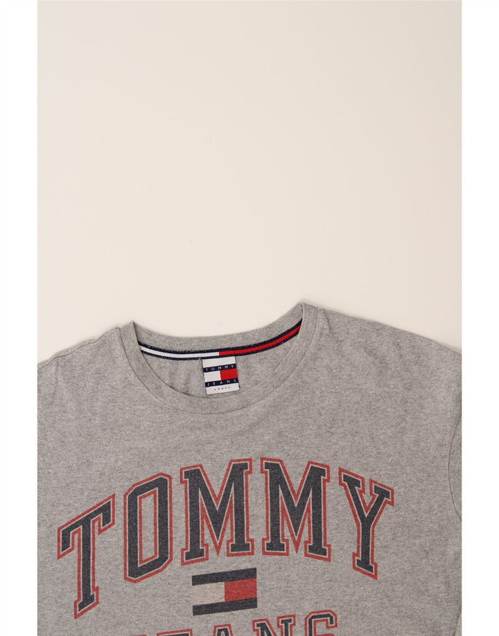 TOMMY HILFIGER Mens Graphic T-Shirt Top Large Grey Cotton Vintage Tommy Hilfiger and Second-Hand Tommy Hilfiger from Messina Hembry 