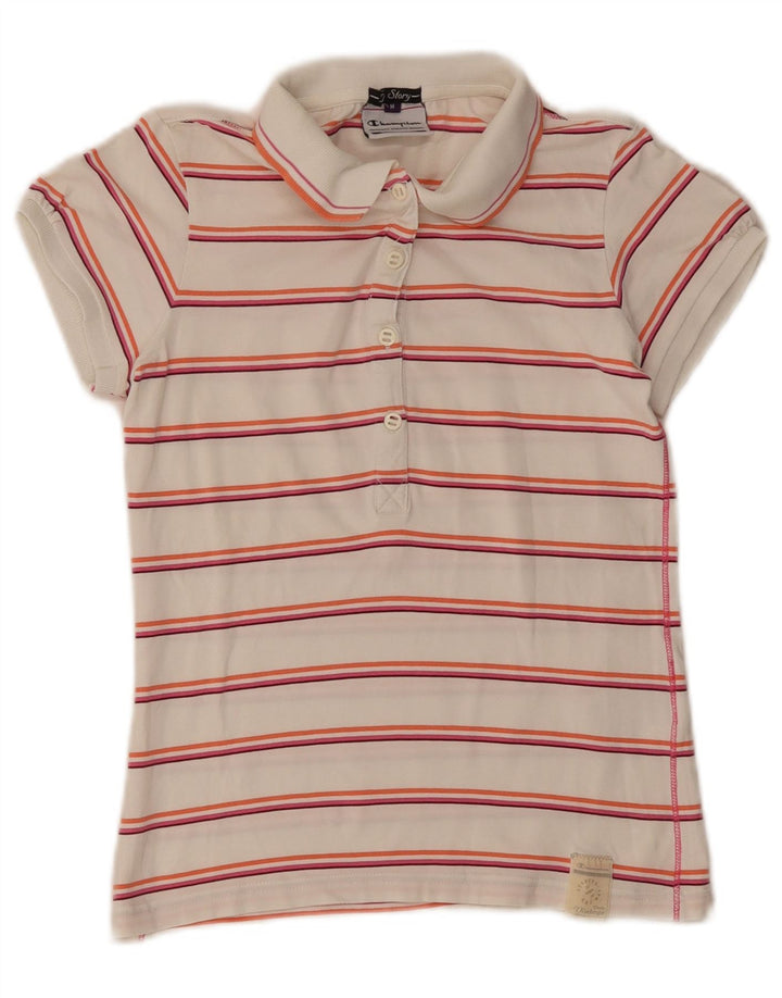 Champion Dame Polo Shirt UK 12 Mellem hvid stribet bomuld