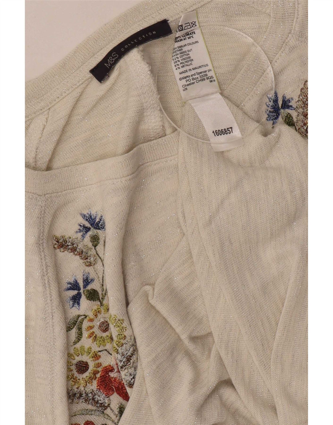 Marks & Spencer Dame Grafisk Top 3/4 ærmer UK 12 Medium Off White Floral