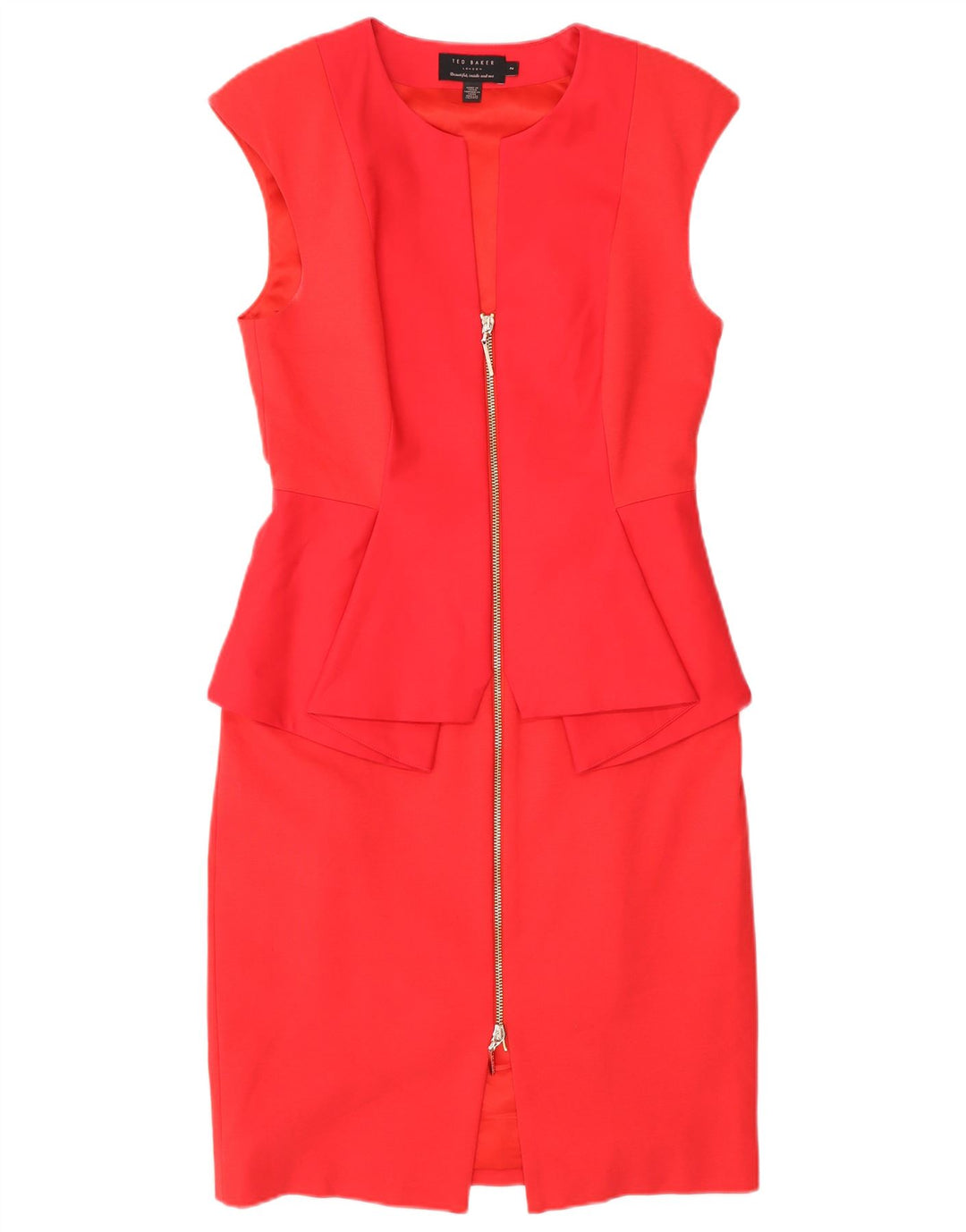 Ted Baker Dame Ærmeløs Peplum Kjole Størrelse 2 Lille Rød Bomuld