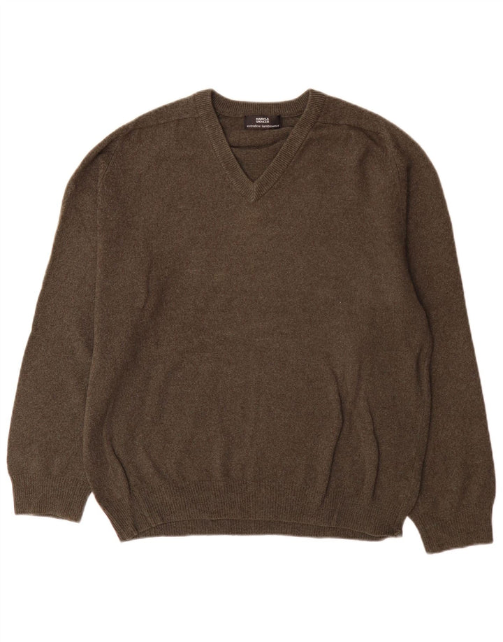 Marks & Spencer Herre V-hals sweater Medium Grøn lammeuld