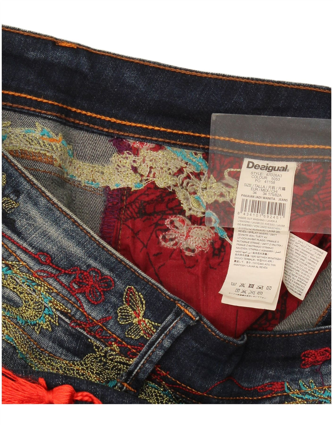 Desigual Kvinders Grafiske Slim Jeans W34 L29 Navy Blue Polyester