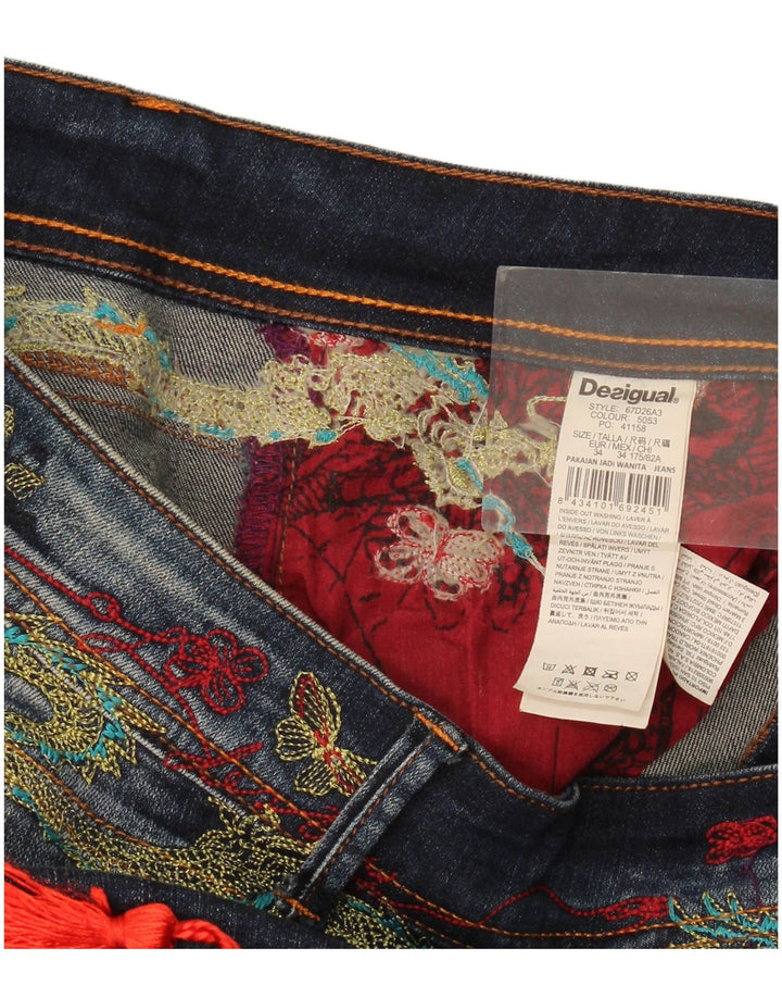 Desigual Kvinders Grafiske Slim Jeans W34 L29 Navy Blue Polyester