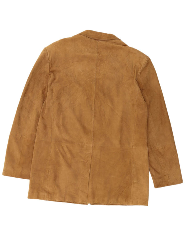 VINTAGE Herre 3-knaps ruskindsblazerjakke UK 40 Stort beige læder