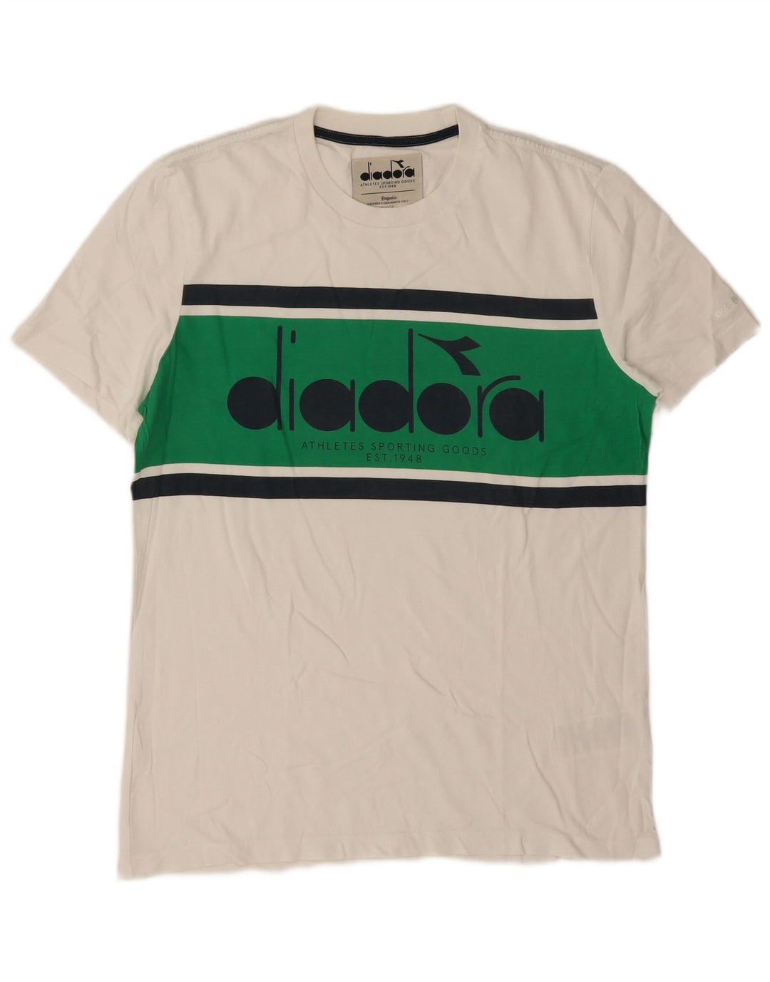 Diadora Herre grafisk T-shirt Top Medium White Colourblock Bomuld