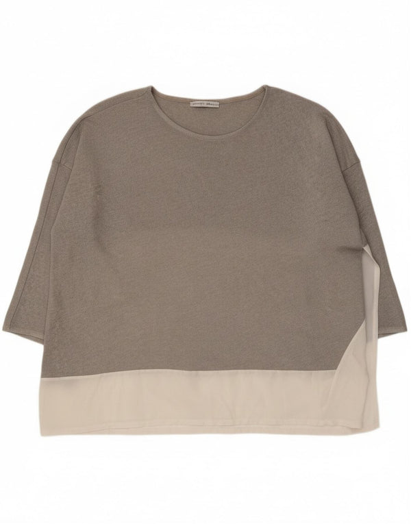 Zara Dame Oversized Top 3/4 ærmer UK 14 Medium Grey Colourblock