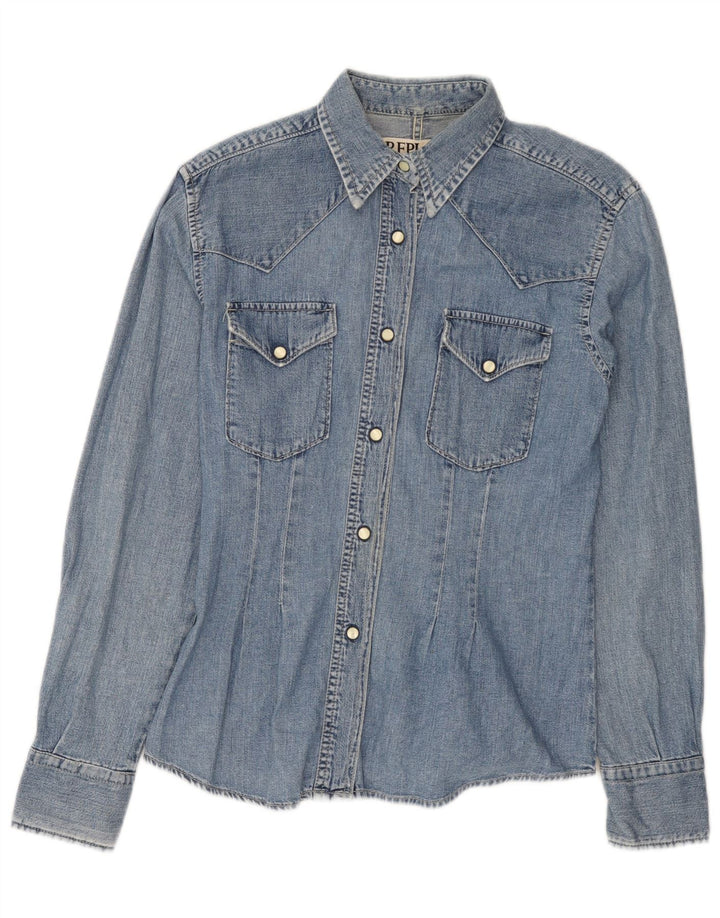 Replay Dame Denim Shirt UK 12 Medium Blue Cotton