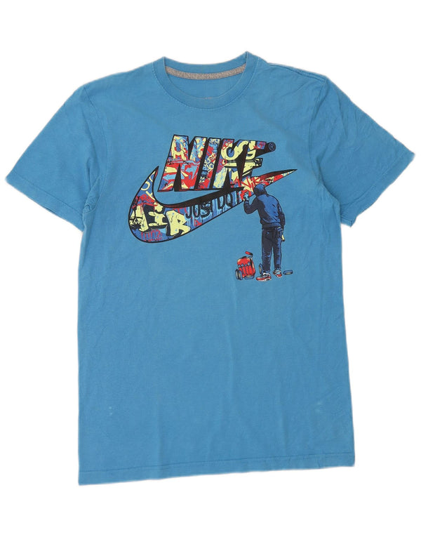 Nike Herre Regular Fit Grafisk T-Shirt Top Lille Blå Bomuld