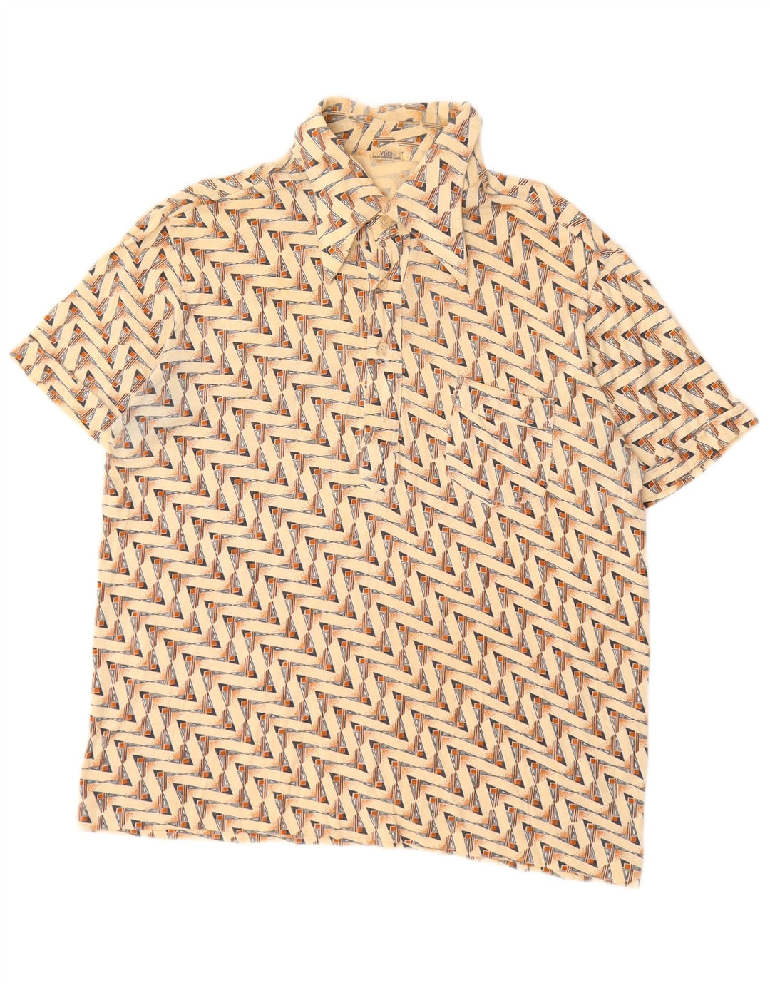 Vintage herre poloshirt Medium beige geometrisk bomuld