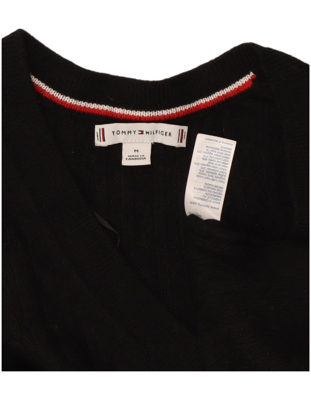 TOMMY HILFIGER Dame V-hals sweater UK 14 Medium Sort Nylon